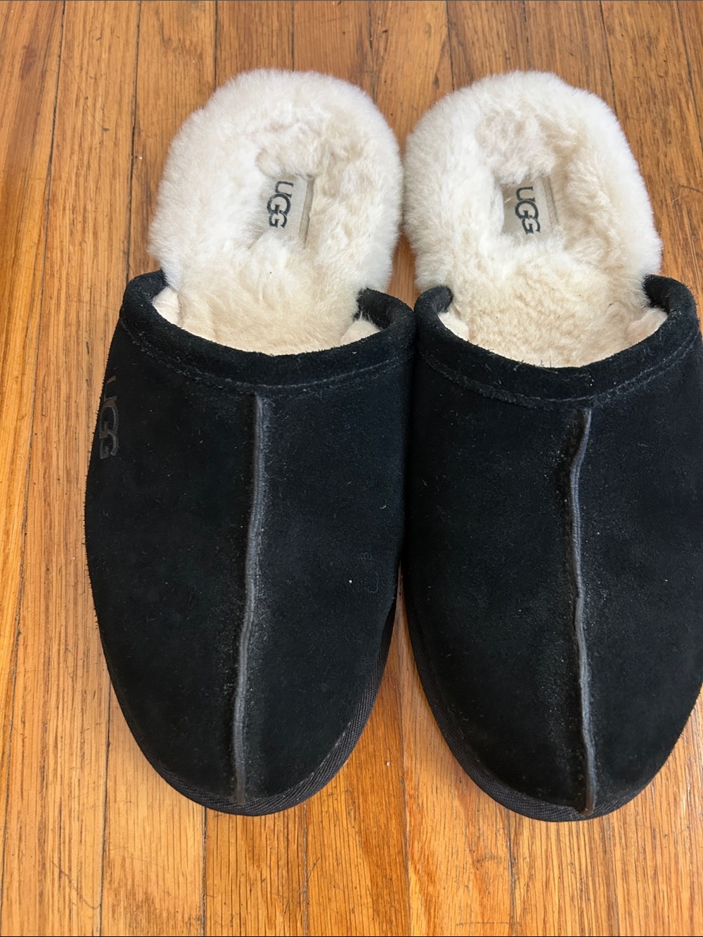 UGG Black Suede Shearling Slip-On Mules
